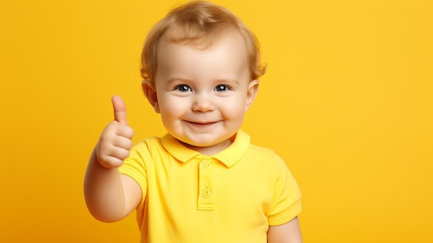 Photo d'un bébé mignon et heureux avec un pouce levé