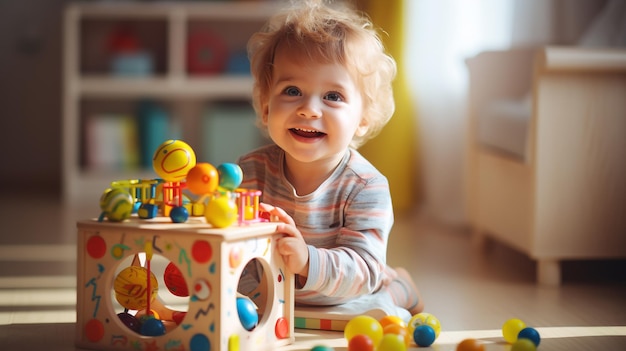 photo de bébé mignon rampant et jouant sur le sol avec des jouets générés par l'IA