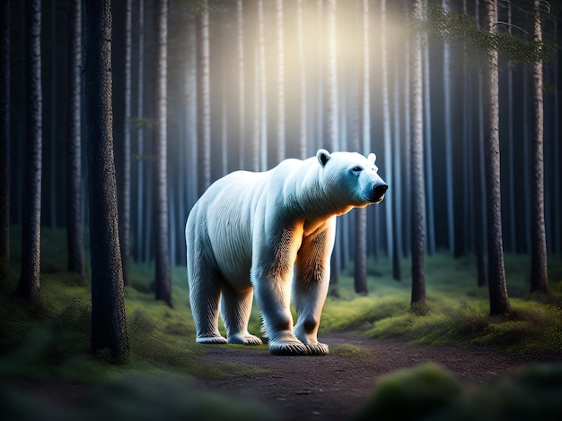 Photo d'un bel animal ours polaire marchant dans une forêt enneigée capturé avec un appareil photo reflex numérique