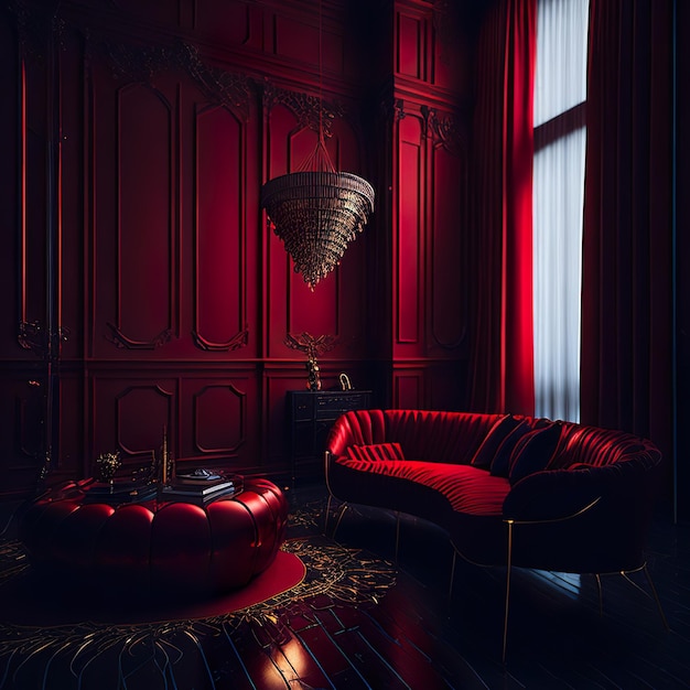 Photo photo belle chambre avec des détails dorés et des meubles luxueux