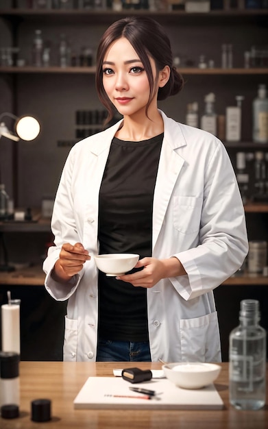 Photo d'une belle femme asiatique en blouse blanche AI générative