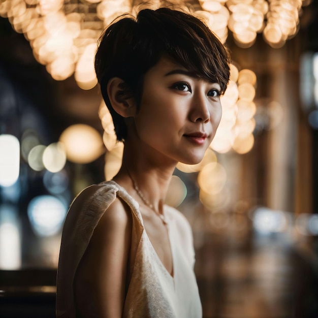 photo d'une belle femme asiatique japonaise aux cheveux courts IA générative