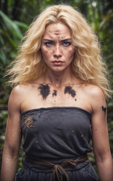 Photo d'une belle femme disparue survivante perdue dans la jungle AI générative