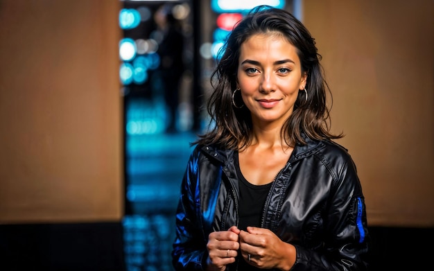 Photo d'une belle femme avec un éclairage mixte coloré AI générative