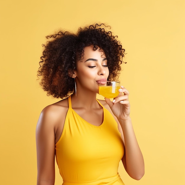 Photo d'une belle femme mignonne buvant un verre d'eau