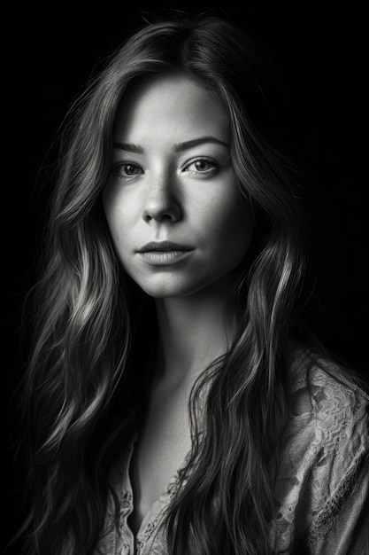 Photo d'une belle femme en noir et blanc