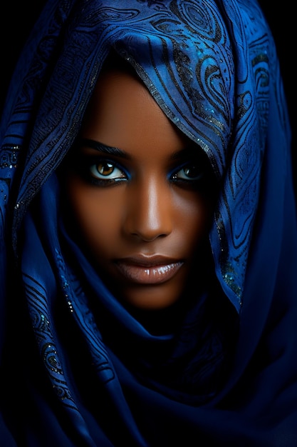 Photo d'une belle femme noire vêtue d'une tenue bleue