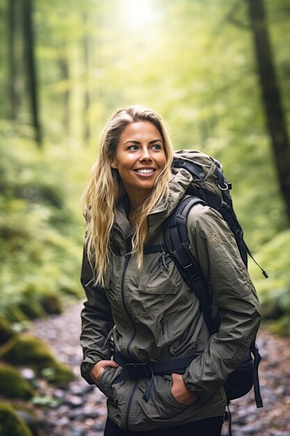 Photo d'une belle femme profitant du plein air lors d'une randonnée