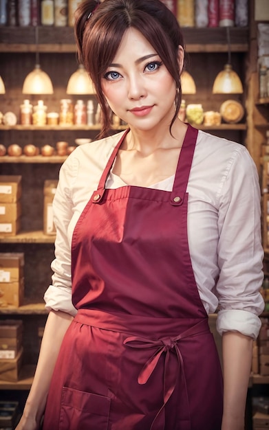 Photo d'une belle femme en tant que commerçante au marché AI générative