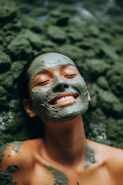 photo d'une belle fille avec un modèle de soins de la peau masque