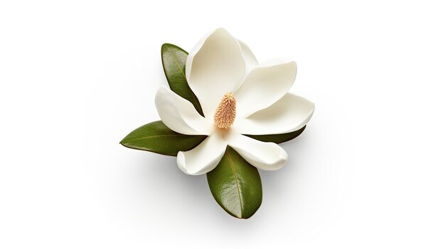 Photo d'une belle fleur de magnolia sur un fond blanc générative d'IA