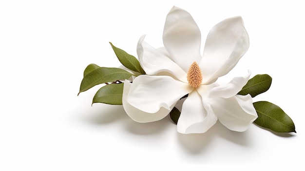 Photo d'une belle fleur de magnolia isolée sur un fond blanc