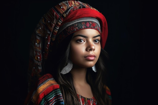 Une photo d'une belle jeune femme portant une coiffure traditionnelle créée avec l'AI générative