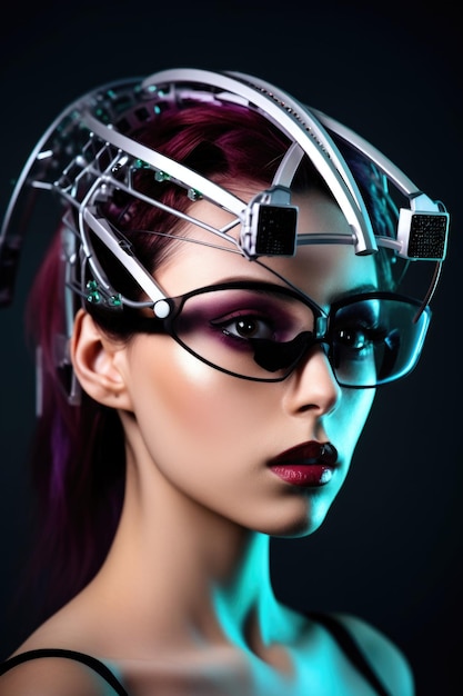 Une photo d'une belle jeune femme portant des lunettes futuristes créées avec l'IA générative