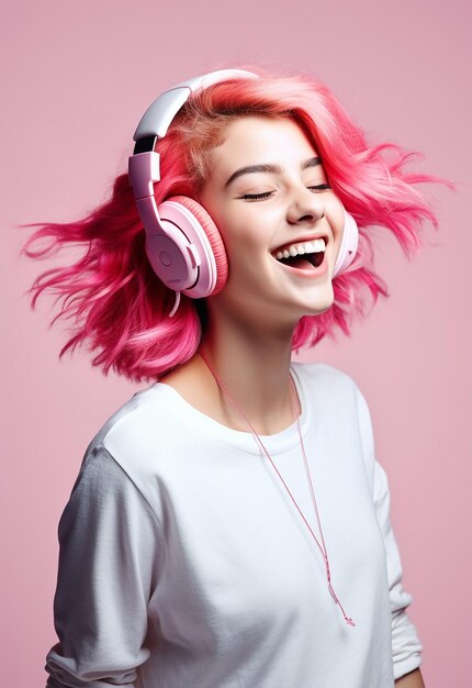 Photo d'une belle jeune fille écoutant de la musique