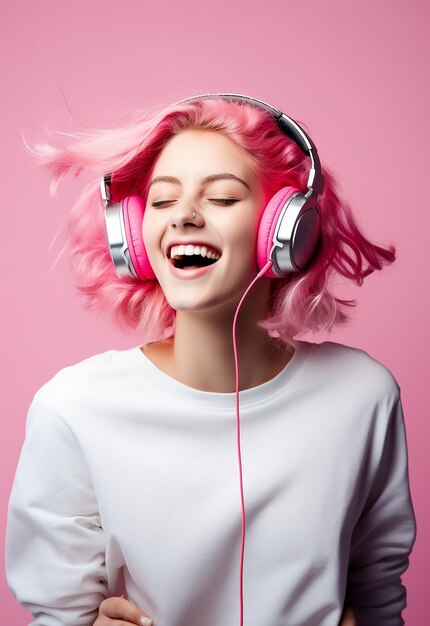 Photo d'une belle jeune fille écoutant de la musique