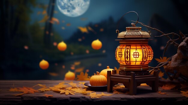 Photo photo de belle lanterne chinoise la nuit d'automne