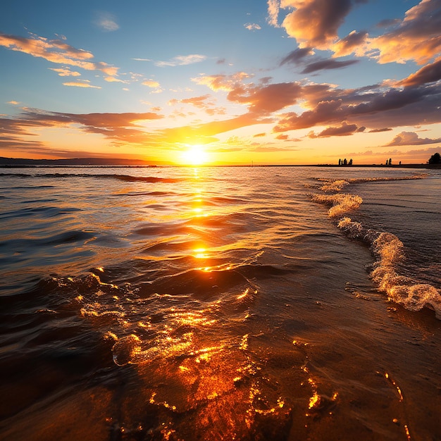 photo belle photo d'un paysage marin le soir au coucher du soleil Générée par AI