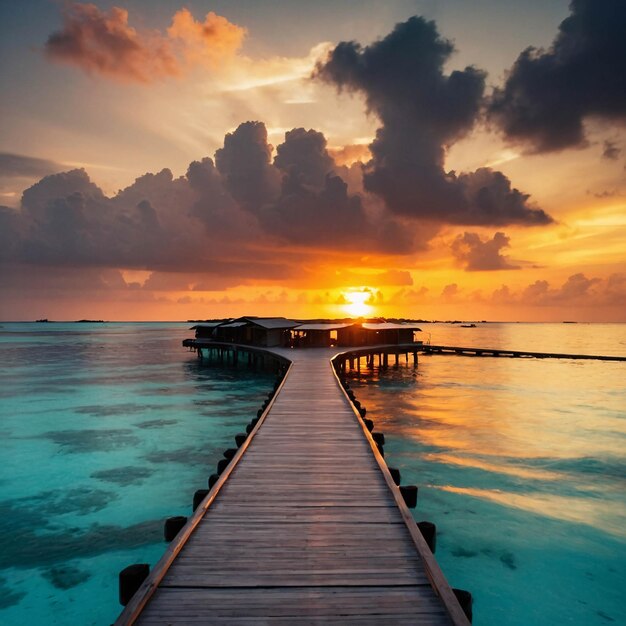 Photo de la belle plage de sable blanc, une atmosphère de vacances touristiques traditionnelles aux Maldives