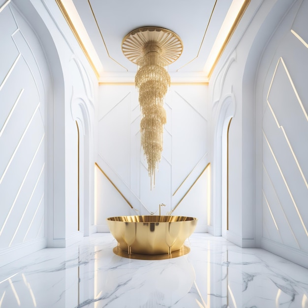 Photo belle salle de bain avec des détails dorés et des meubles luxueux