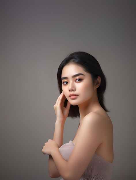 Photo d'une belle et sexy fille asiatique avec un fond blanc propre