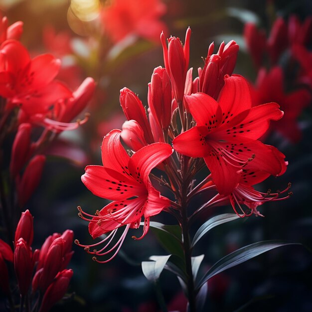 Photo photo de belles fleurs rouges qui fleurissent dans la nature