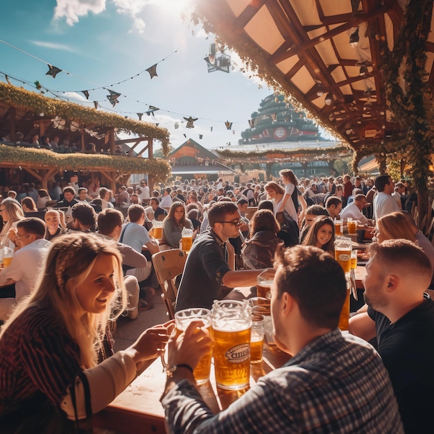 photo de bière et de personnes à l'Oktoberfest de Munich