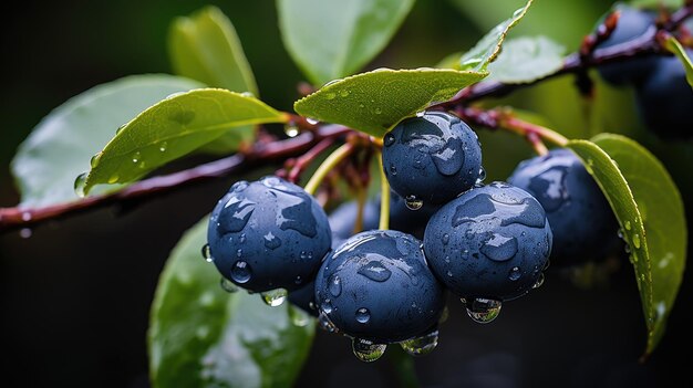 Une photo de bleuets sur une branche d'arbre