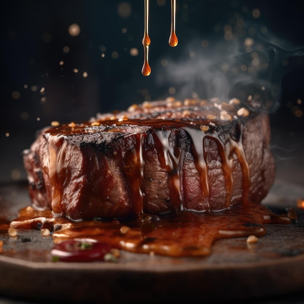 Photo d'un boeuf juteux en feu ai générative