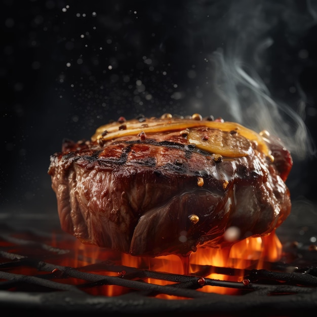 Photo d'un boeuf juteux en feu ai générative