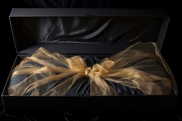 Photo de la boîte à cadeaux ouverte noire à vortex de velours voilé