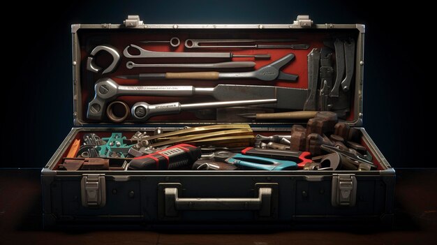 Une photo d'une boîte à outils avec divers outils