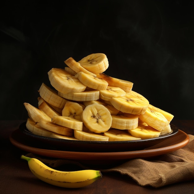 Photo photo d'un bol de bananes mûres et de tranches avec un fond isolé