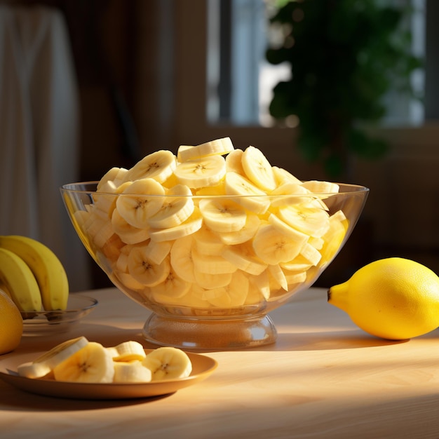 Photo d'un bol de bananes mûres et de tranches avec un fond isolé