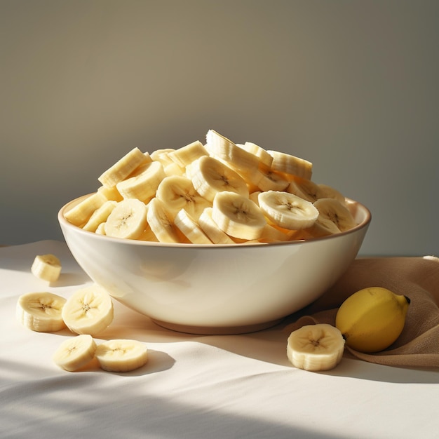 Photo d'un bol de bananes mûres et de tranches avec un fond isolé