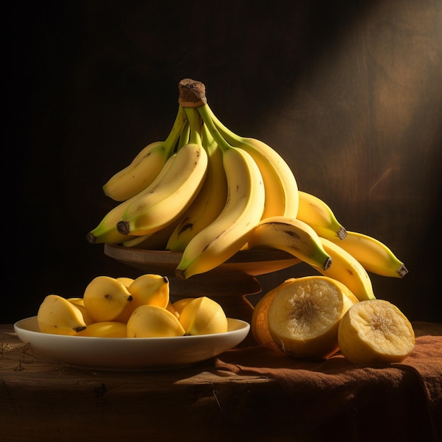 Photo d'un bol de bananes mûres et de tranches avec un fond isolé