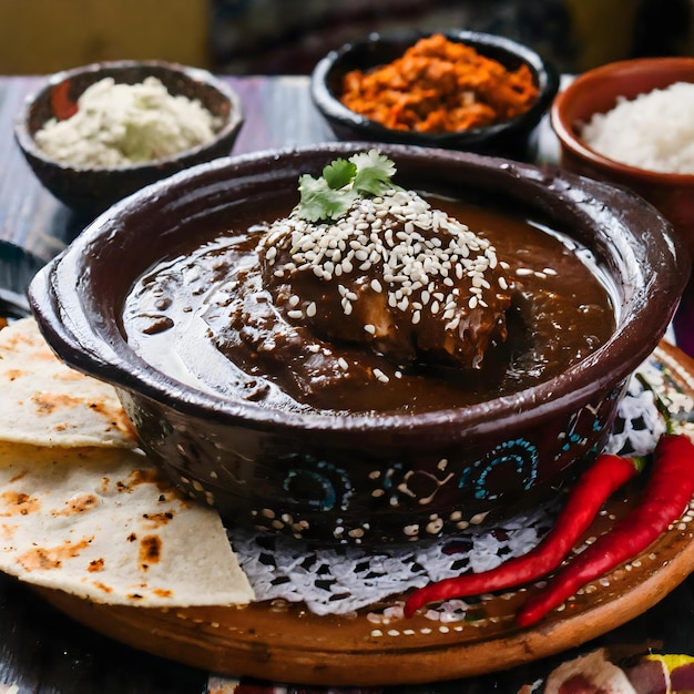 Photo une photo d'un bol de mole poblano avec du riz