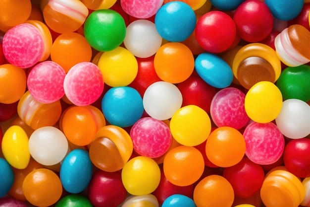 Photo de bonbons de couleurs vives tirés du haut vers le bas générée par l'IA