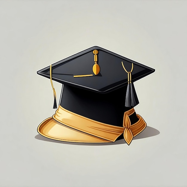 Une photo d'un bonnet de graduation noir avec garniture dorée sur fond dégradé