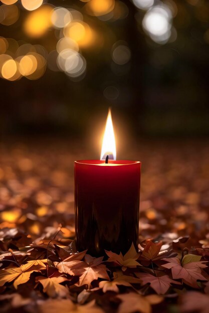 Photo de la bougie et du papier peint des feuilles d'automne