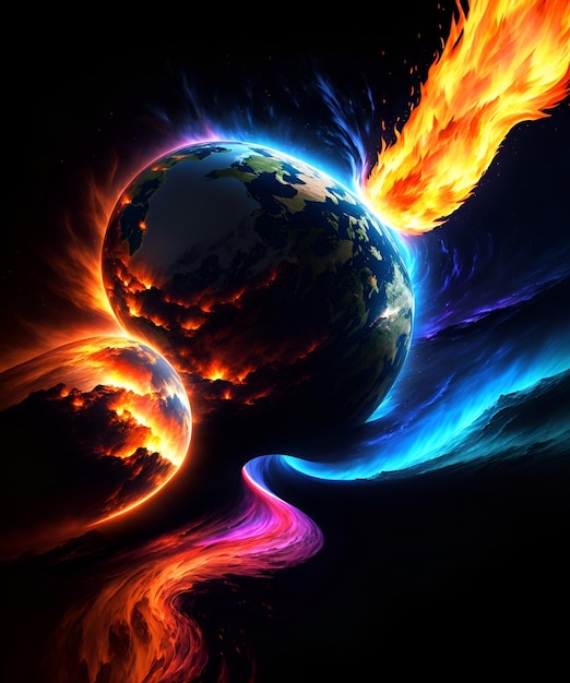 Photo d'une boule de feu au néon vibrante sur un fond sombre créant un chef-d'œuvre artistique