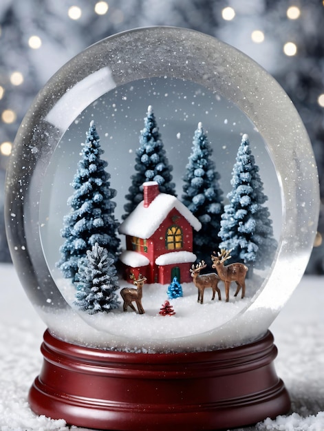 Photo De Boule à Neige En Verre De Noël Avec Une Scène D'hiver