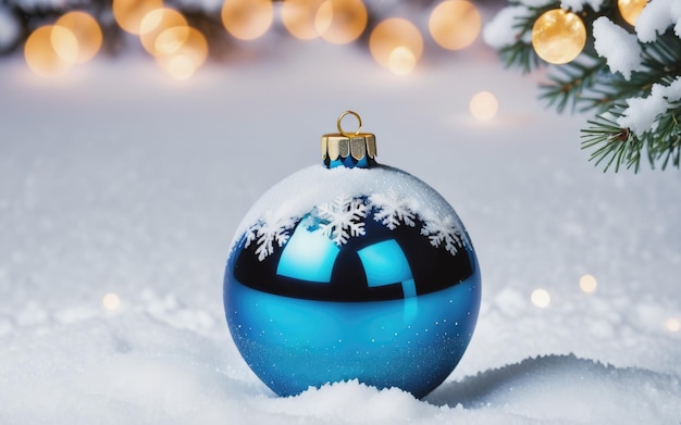 photo boule de noel sur la neige