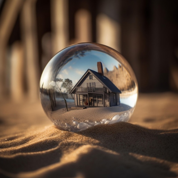 Photo d'une boule de verre avec une miniature de maison à l'intérieur sur 3