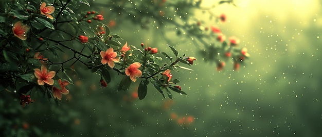 une photo d'un bouquet de fleurs qui sont sous la pluie