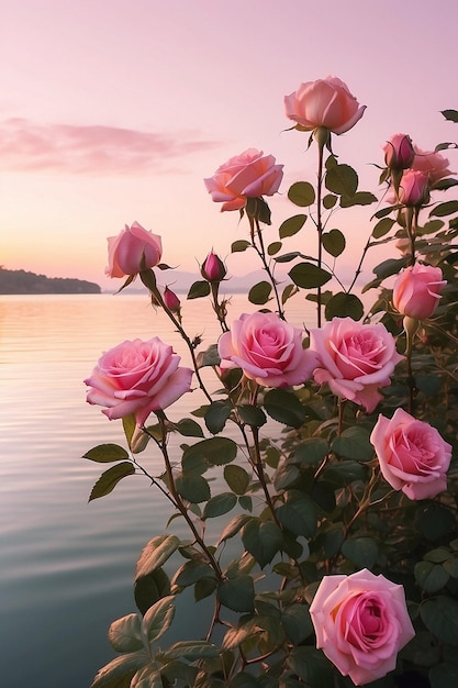 photo un bouquet de jolies roses roses dans la nature