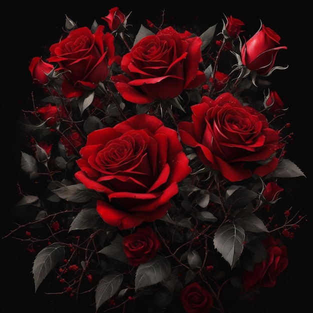 Photo d'un bouquet de roses rouges enrichi d'une esthétique d'art splash pour la conception de t-shirts 14