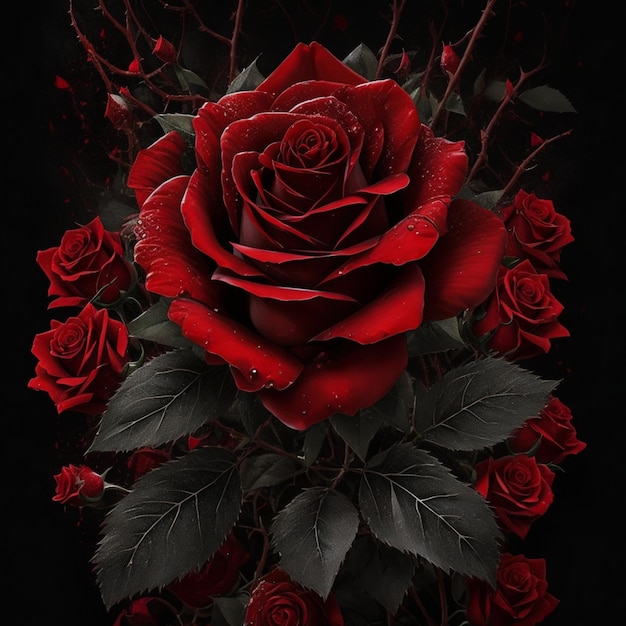 Photo d'un bouquet de roses rouges enrichi d'une esthétique d'art splash pour la conception de t-shirts 7