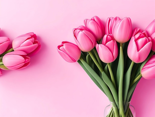 Photo un bouquet de tulipes roses sur un fond rose pour la fête des mères générateur Ai