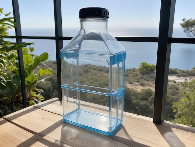 Photo d'une bouteille de boisson dans une boîte en plastique transparente